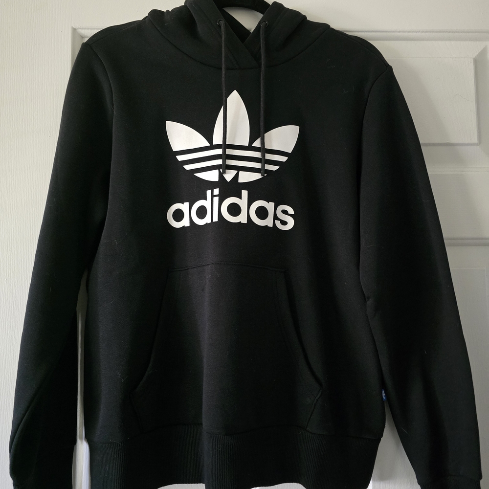 Adidas Men's Black and White Logo Hoodie